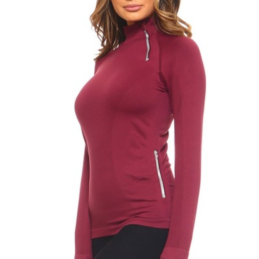 Burgundy Performance Long Sleeve Pullover Top